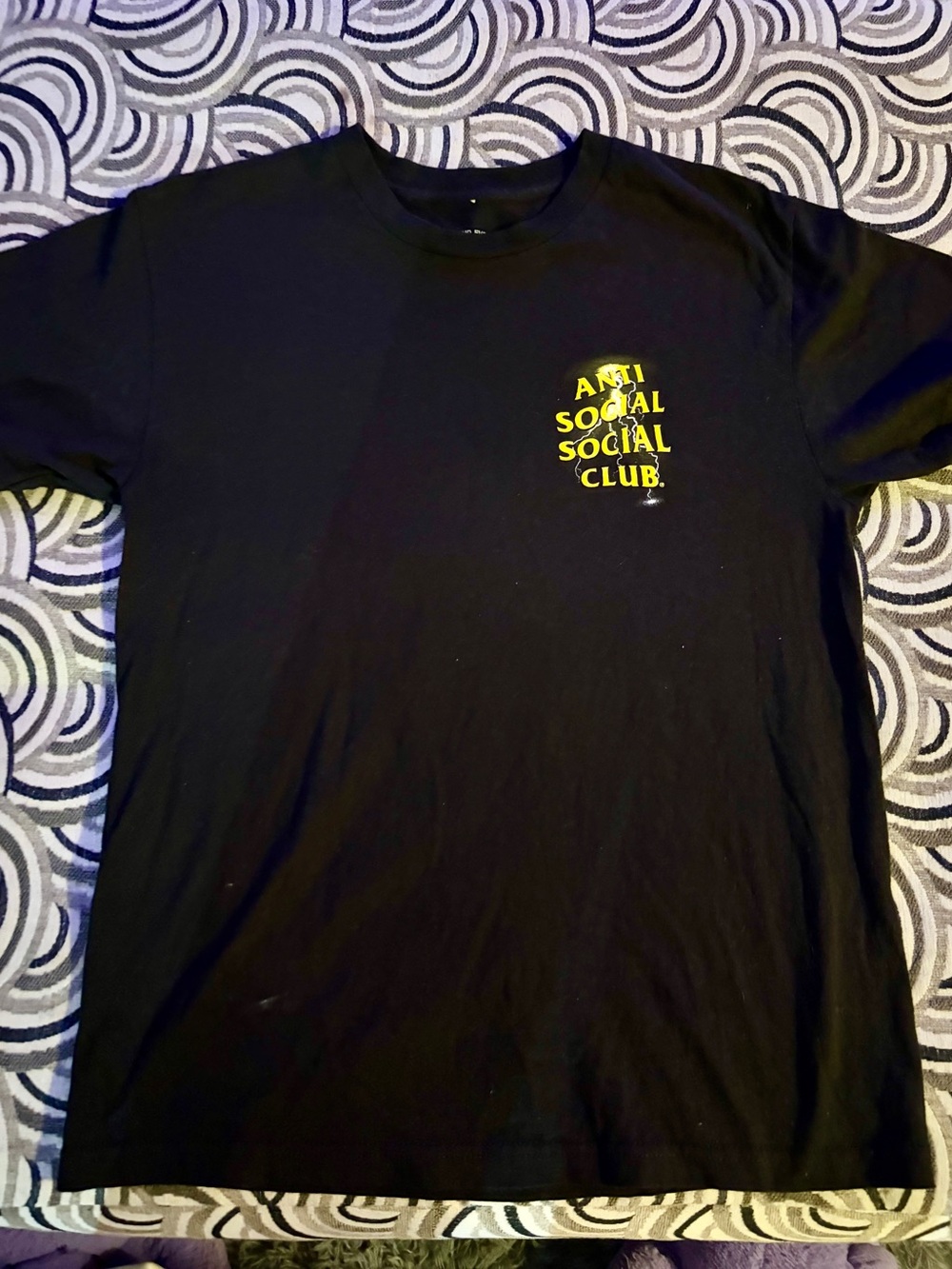 Anti Social Social Club Black Tee with Yellow Chest Logo